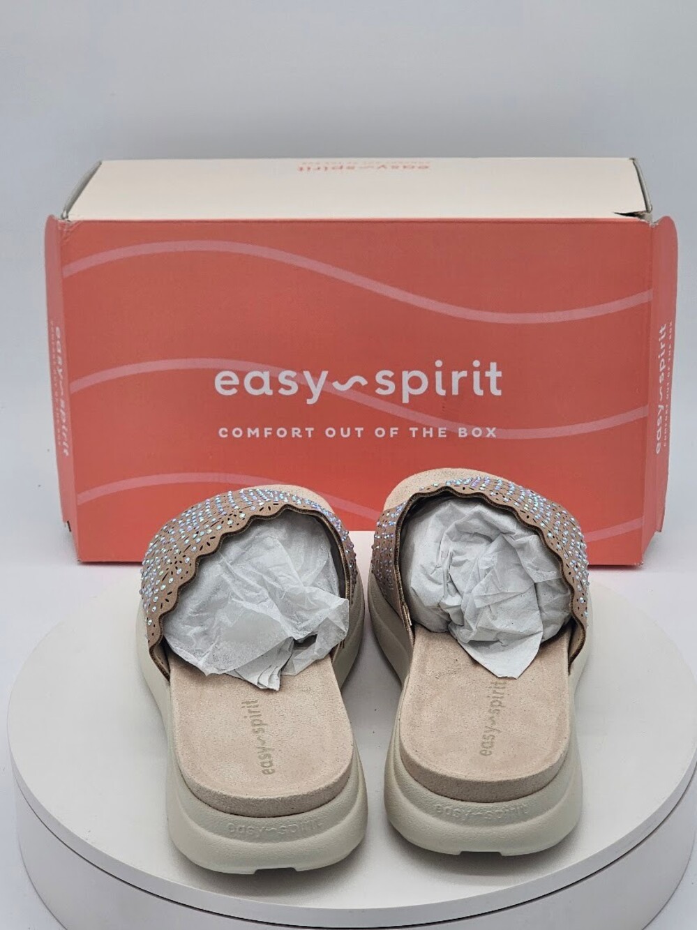Easy Spirit Alora3 Light Natural Rhinestone Slide Sandals Women’s Size 11 - Picture 4 of 10